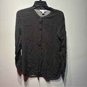 Old Navy Tunic Shirt Women's Black White Polka Dot‎ Long Sleeve Blouse Rayon SzM